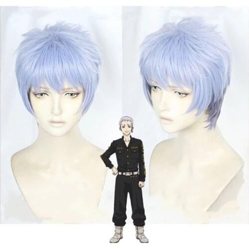 Anime Tokyo Revengers Cosplay Wig Takashi Mitsuya Short Blue Heat Synthetic Fiber Hair Wigs + Wig Cap