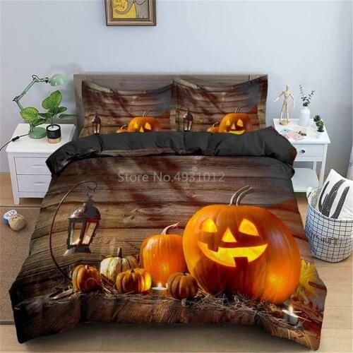 Pumpkin Lantern Halloween Cartoon Duvet Cover with Pillowcase Set Twin Full Queen King Size Bedding Set Bed Linens Home Textile