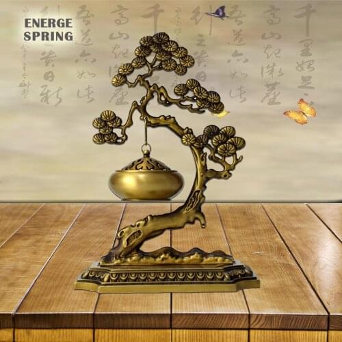Pure Copper Incense Burner Pine Tree Hanging Furnace Incense Powder Smoker Brass Coil Incense Burner Tea Room Copper Ornaments