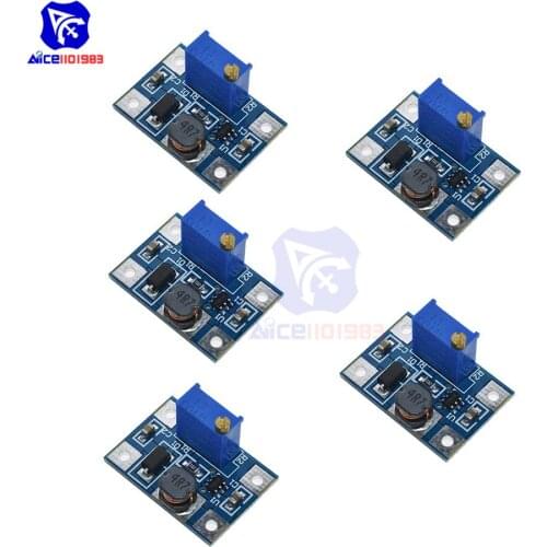 5PCS/Lot SX1308 DC-DC 2-24V to 2-28V Max 2A Step Up Boost Converter Module Adjustable Trimmer Potentiometer for Arduino