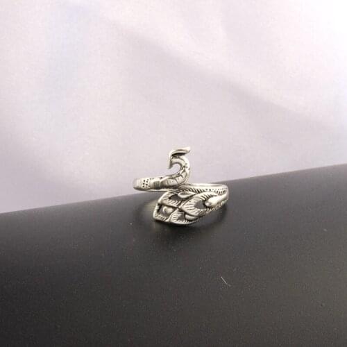 Simple Design Antique Silver Color Peacock Ring Women Vintage Hyperbole Retro National Peacocks Rings Party Wedding Jewelry A938
