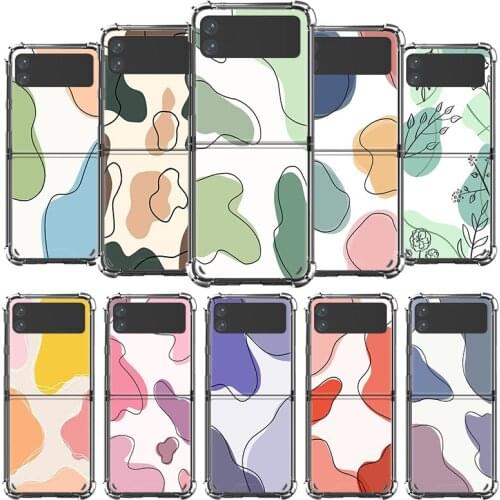 Luxury Case For Samsung Galaxy Z Flip 3 5G Funda Z Flip3 Clear PC Hard Shockproof Back Phone Coque Shell Artistic Line