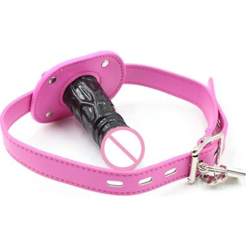 Pink Leather Bondage Restraints Realistic Penis Mouth Gag Adult Games Slave BDSM Fetish Sex Tools Dildo Gag Sex Toys For Woman