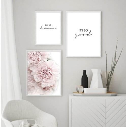 Self-adhesive Wall Sticker Pink Peony Flower Botanical Posters and Prints Scandinavian Simplicity Wall Art for Living Room