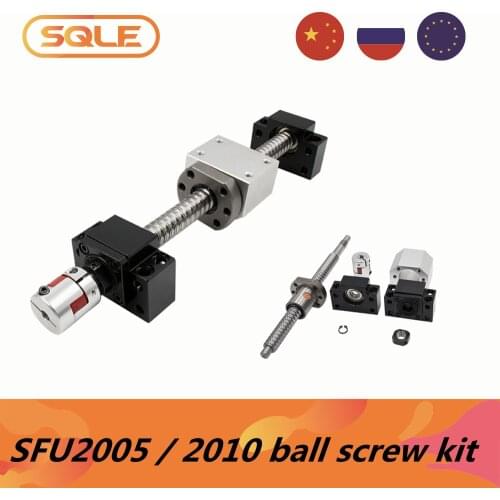 EU warehouse Ball screw SFU2005 / SFU2010 300mm-2100mm end machined with BK15 BF15+ DSG20H + coupling 8 x 12 / 14 x 12 for CNC