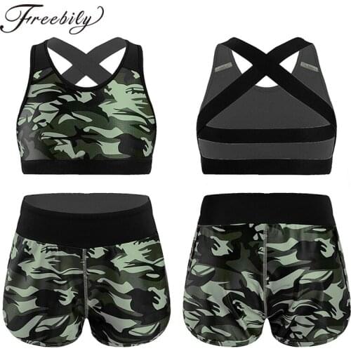 2PCS Girls Kids Dance Outfit Gymnastics Workout Sports Tracksuits Leotard Tank Crop Tops with Shorts Leggings Dancing Clothes