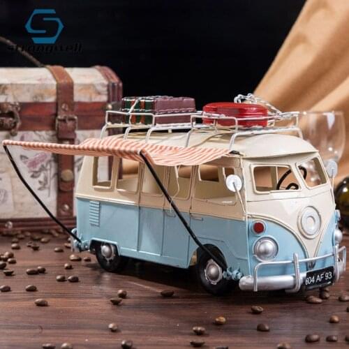 Strongwell Antique Iron Car Model Home Decoration Accessories Vintage Bus Miniature Model TV Cabinet Decoration Ornament Crafts