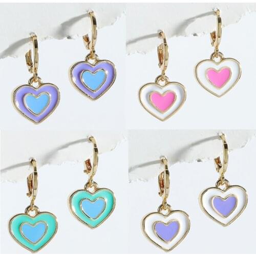 Y2k Jewelry Double Candy Color Heart Earrings for Women Metal Vintage Fashion Harajuku Earring Charm 90s Aesthetic Gifts