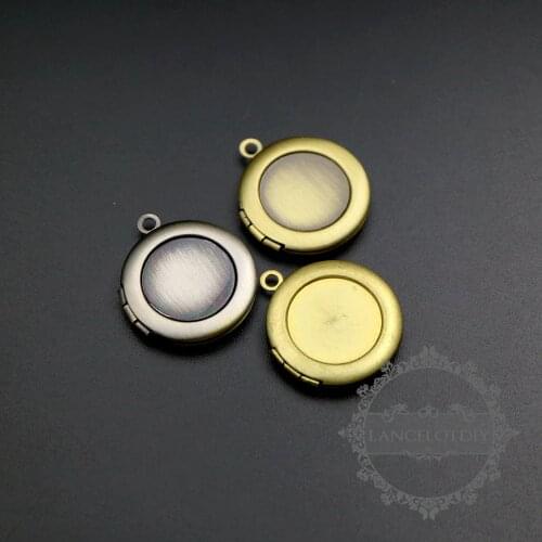 14MM setting bezel vintage style raw brass,bronze,antiqued silver round blank photo locket tray pendants DIY supplies 1111055