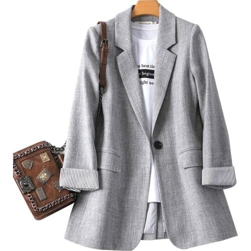 Korean Women Blazers 2020 Spring Autumn Casual Long Sleeve Black Suit Jacket Women Tops Office Small Blazer Loose Outwear H414