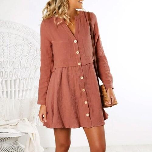 Women Spring Autumn Mini Dress Female Solid Long Sleeves Casual Dresses Plus Size V Neck Cotton Business office Shirt Vestidos