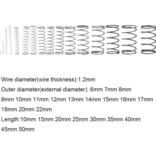 10PCS 1.2*6 7 8 9 10 15 18 20 22*10-50mm Spring Steel Small Compression Release Mechanical Return Spring Pressure Spring OD 6mm