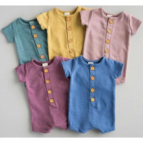 2020 Brand Summer Newborn Baby Girl Boy Short Sleeve Solid Playsuit Soft Cotton Candy Color RomperSunsuit Outfit Baby Clothes