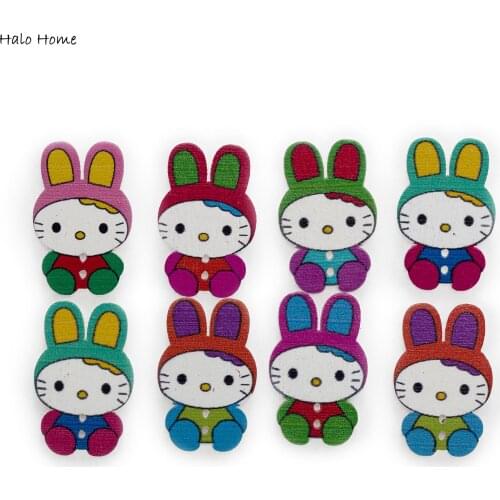 30pcs Cute Rabbit Series Cartoon Wood Button Handmade Sewing Scrapbook Clothing Crafts Accessories Gift Card Decor