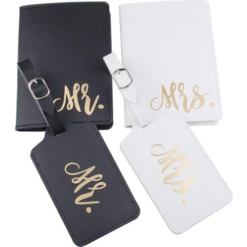 4PCS Black and White PU Leather Couple Passport Protective Case Luggage Tag Airplane Boarding Pass Baggage Identification Tag