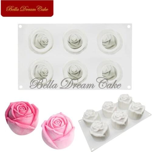 6 Cavity Rose Flower Mousse Mold Chocolate Silicone Mould DIY Handmade Soap Candle Molds Cake Decorating Tool Baking Accessories