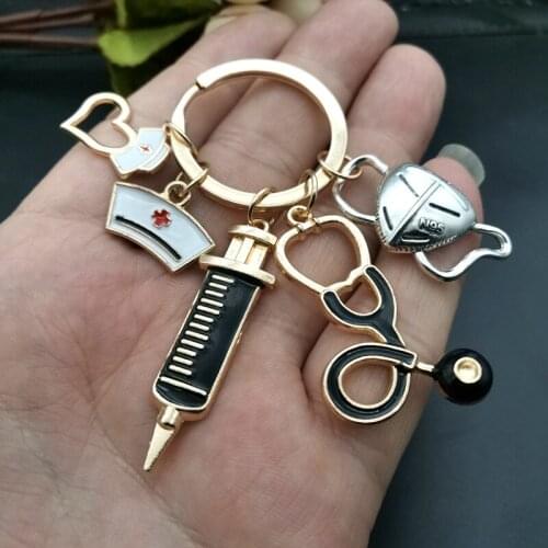 New Dripping Oil Design Keychain Doctor Medical Tool Stethoscope Syringe Mask Key Ring Nurse Medical Student Gift Keychain
