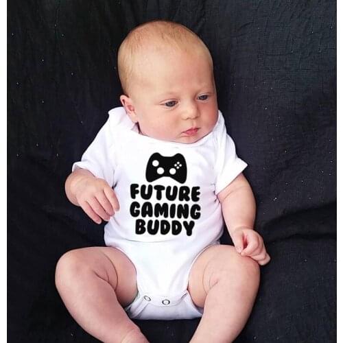 Future Gaming Buddy Newborn Baby Boys Girls Funny Romper Infant Cotton Short Sleeve Clothes Toddler Fashion Jumpsuit 0-24M