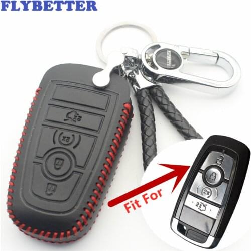 FLYBETTER Genuine Leather 4Button Remote Smart Key Case Cover For Ford Fusion/Mondeo/Edge/Expedition/Mustang/Explorer L70
