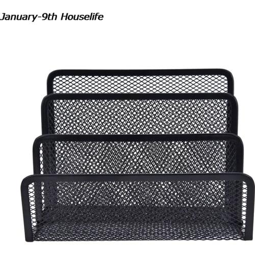 Black Metal Mesh Desk Organizer Desktop Letter Sorter Mail Tray File Organiser Office Home Bookends Book Holder Business