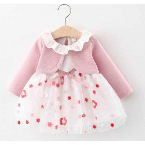 2020 Autumn Baby Girls Long Sleeve Patchwork Mesh Flower Print Ruffles Collar Cute Infant Tutu Dress Kids Clothes vestidos