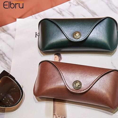 Elbru Simple Retro PU Leather Glasses Case Advanced Lightweight Compression Sunglasses Box Portable Accessories Glasses Box