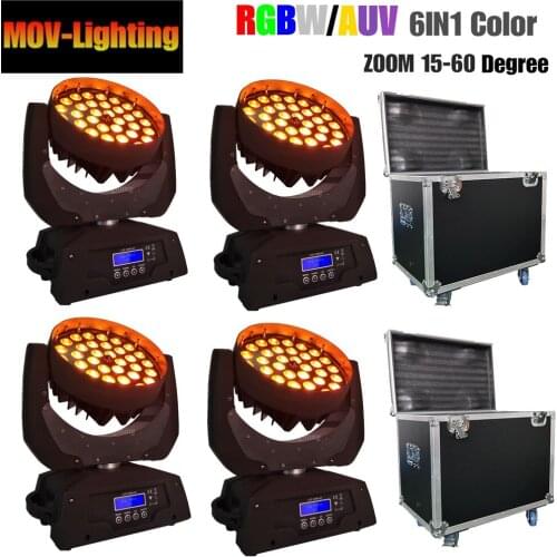 Flycase led wash zoom rgbw zoom 36x18w 6in1 led moving head wash light DMX512/master Slave/sound Control led wash zoom