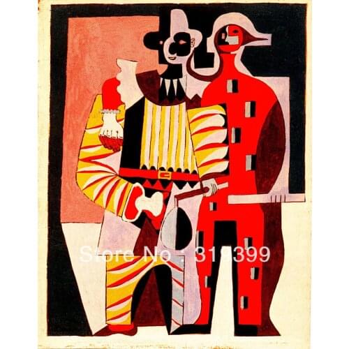 Oil Painting Reproduction on Linen canvas,pierrot-and-harlequin-1920 by pable picasso,Museam Quality,Free fast shipping,HANDMADE