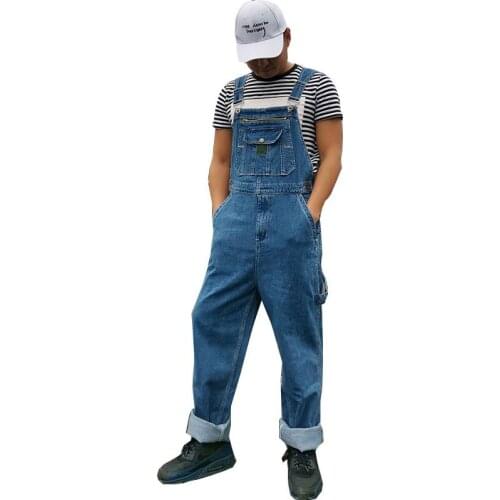 Mens Denim Overalls Mens Overalls Jumpsuit Large size Strap Straight Pants Blue Jeans More sizes 30-44 46