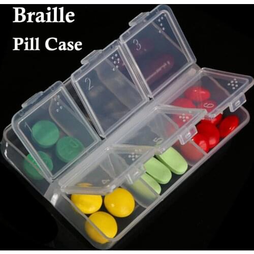Braille Pill Cases For Blind Tablets Storage Box 6 Cell Drugs Container Pills organizer stash Medicine Box Pharmacy Pillbox