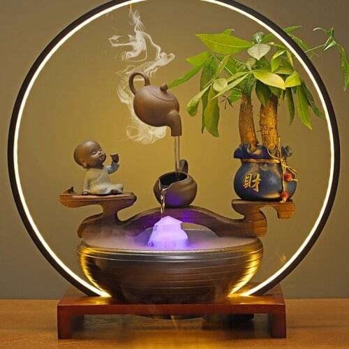 Creative Chinese Zen Water Fountain Decoration Lucky Lamp Ring Backflow Incense Burner Office Entrance Living Room Landscape