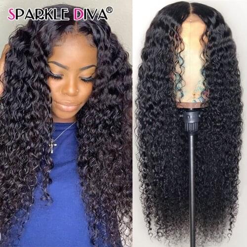 Middle Part Kinky Curly Human Hair Wigs Brazilian T Part Lace Wig150 Density 13x1 Lace Part Human Hair Wigs For Black Women