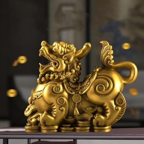 A pair Brass Lucky Paixiu auspicious Statue Pure copper brave Chinese mascot Home decor accessories statue Business gifts