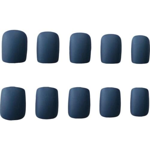 24pcs/Set Frosted Finished Matte False Nails Short Paragraph Navy Blue Square Head Eull Cover Matte Classic Fake Nails with Glue