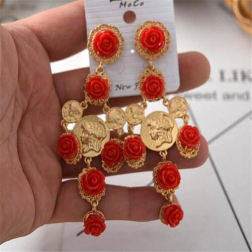 MHS.SUN Baroque Flower Drop Earrings Fashion Women/Girls Dangle Earrings Vintage Style European Ear Jewelry 1Pair/lot