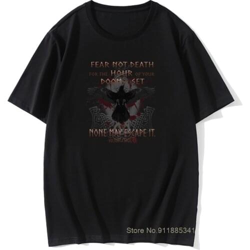 Norse Viking T-Shirts Fear Not Death Raven Warrior T Shirt Man Comfortable Tops Novelty Purified Cotton Tees