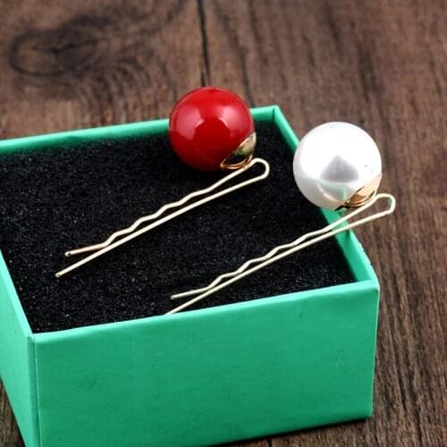 New Fashion Women Girls Big Pearl Hair Clip Snap Hair Barrette Stick Hairpin Hair Styling Accessories