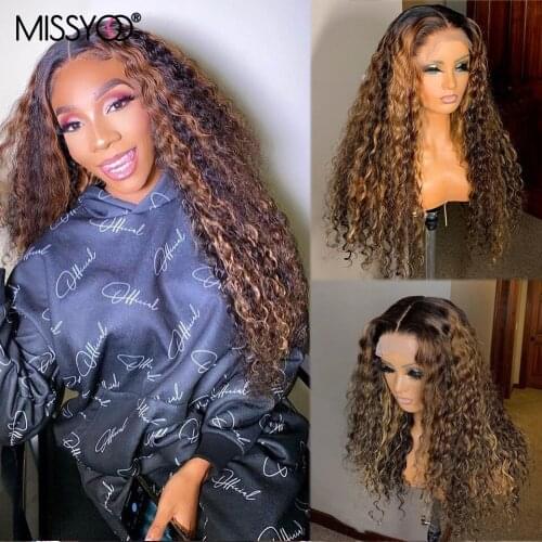 Highlight Curly Wig Brazilian Hair 13X4 Lace Front Wig Bleached Knots Ombre Deep Curly Frontal Human Hair Wigs For Black Women