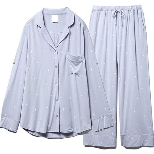 Pijama Mujer Invierno NEW 2021 Modal Cotton Pajamas For Women Print Loose Spring Autumn Sleepwear Set Simple Home Clothes