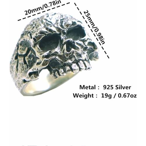 Size 7 To Size 15 Unisex 925 Silver Cool Punk Gothic Evil Demon Flaming Biker Skull Ring