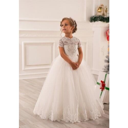 Romantic Ivory Crystal Lace Flower Girl Dress for Weddings Organza Ball Gown Girl Party Communion Dress Pageant Custom made