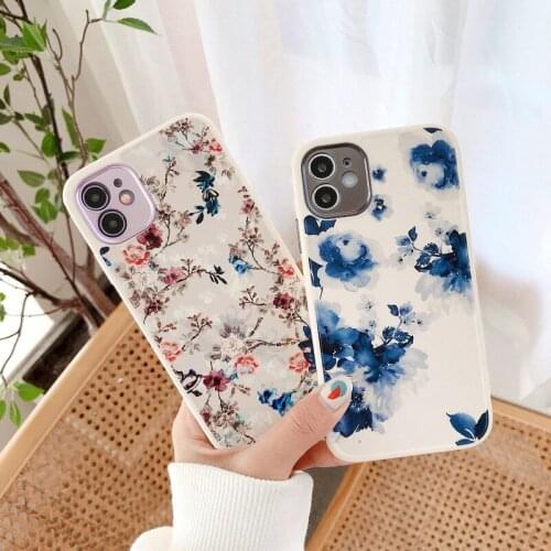 Luxury Watercolor Flowers Phone Case For iPhone 11 12 Pro Max X XR XS Shell 7 8 Plus Mini Soft TPU Shockproof Back Cover Coque