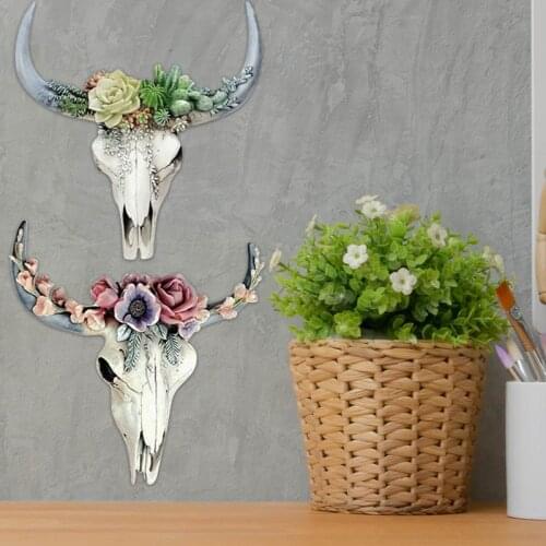 Resin Cow Skull Head Wall Hanging decoration 3D Animal Wildlife Sculpture Figurines Crafts Horns for Home Decor Hot sale