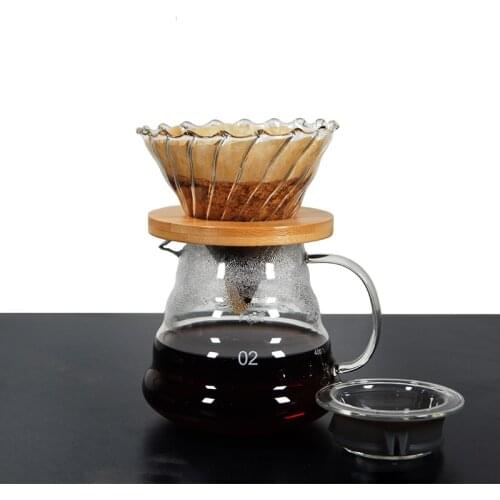 Coffee Dripper V60 Glass Funnel Drip Coffee Maker V01 V02 Filter Transparent Reusable Pour Over Brewing Cup with Wooden Holder