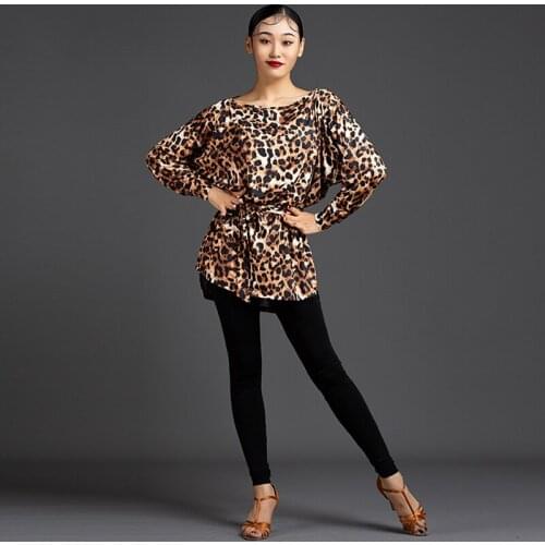 Leopard Tango Tops Women Long Sleeve Latin Practice Wear Stage Costume Tap Dancewear Samba Dance Outfit Designer Clothes DL8405