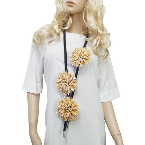 YD&YDBZ Yellow Flower Matching Leather Rubber Rope Necklace For Women Vintage Sweater Dress Jewelry Decoration Necklaces Choker