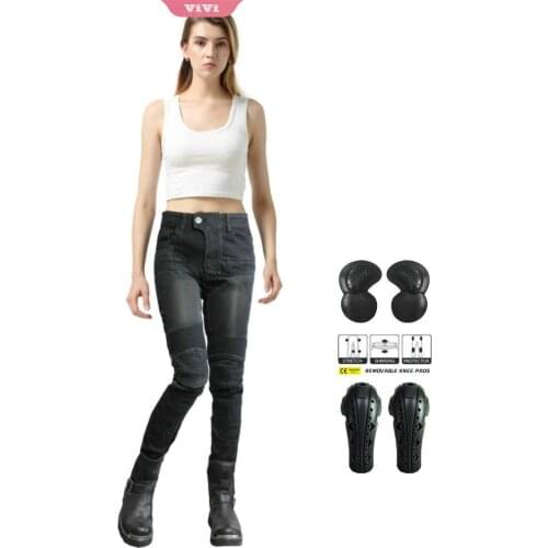 Female Knight Riding Trousers Summer Mesh Breathable Jeans Motorcycle Protective Cycling Pants Slim For Women