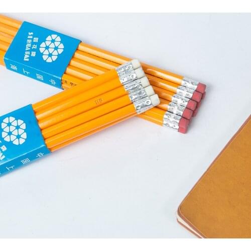10pc Yellow Wooden Pencils and Erasers HB Black Lead Standard Pencil Set Writing Tools Painting Drawing School Office Supplies