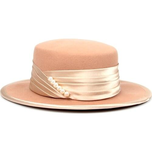 100% Wool Women Fedora Hat Lady Spring Flat Wide Brim Jazz Hat Girl Felt Church Hat Size 56-58CM
