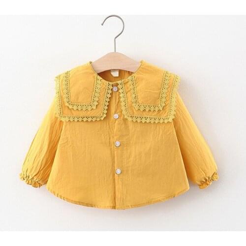 Baby Girl Blouses 0-3Y Toddler Girls Solid Color Autumn Tops Long Sleeve Children Lace Collar Single-breasted Shirts